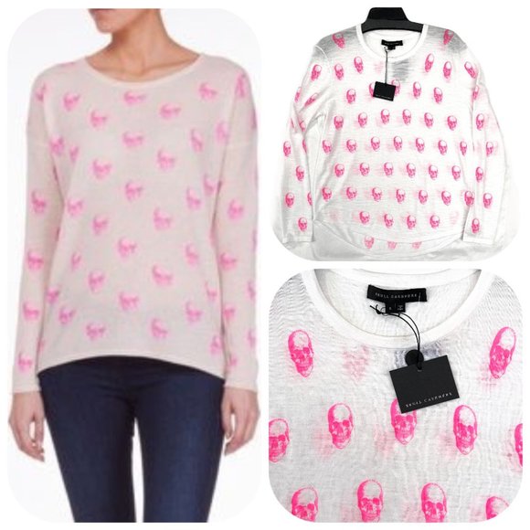 Skull Cashmere Tops - NWT $190 Skull Cashmere Cotton Skull Print Knit Top S